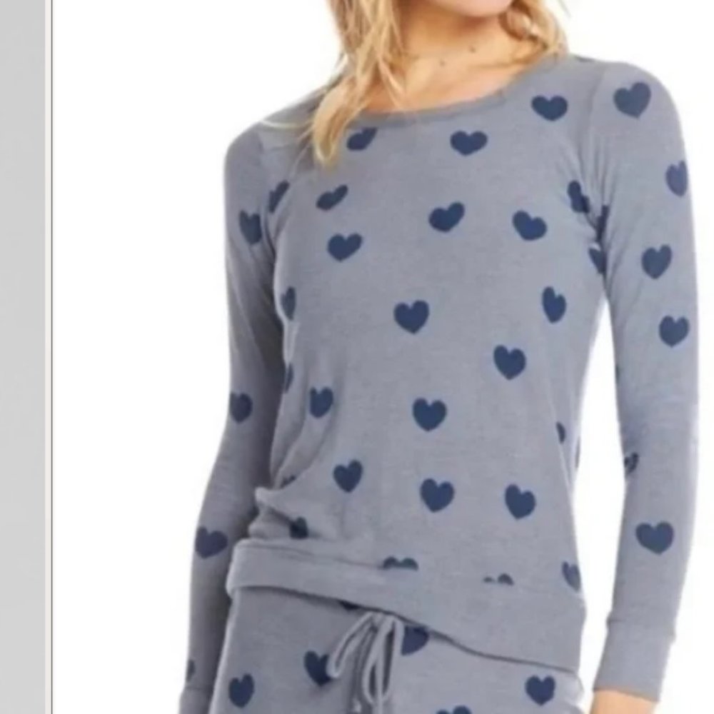 Chaser Blue Heart-Print Sweatshirt with Navy Hearts